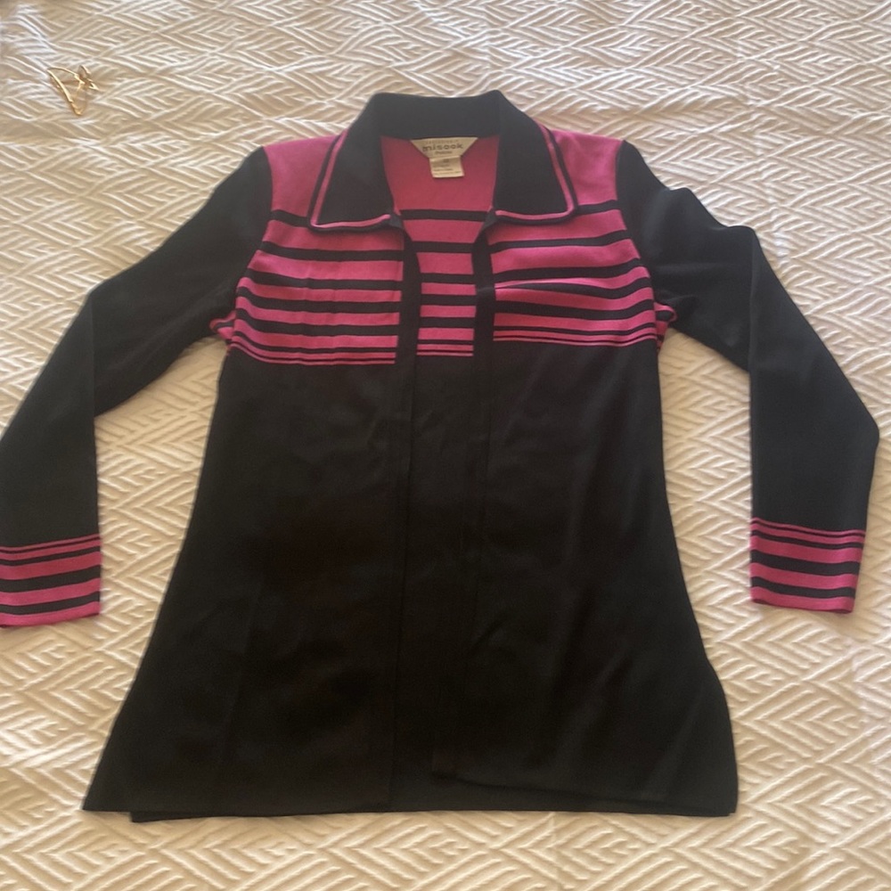 Vintage misook pink and black cardigan sweater - size XS
